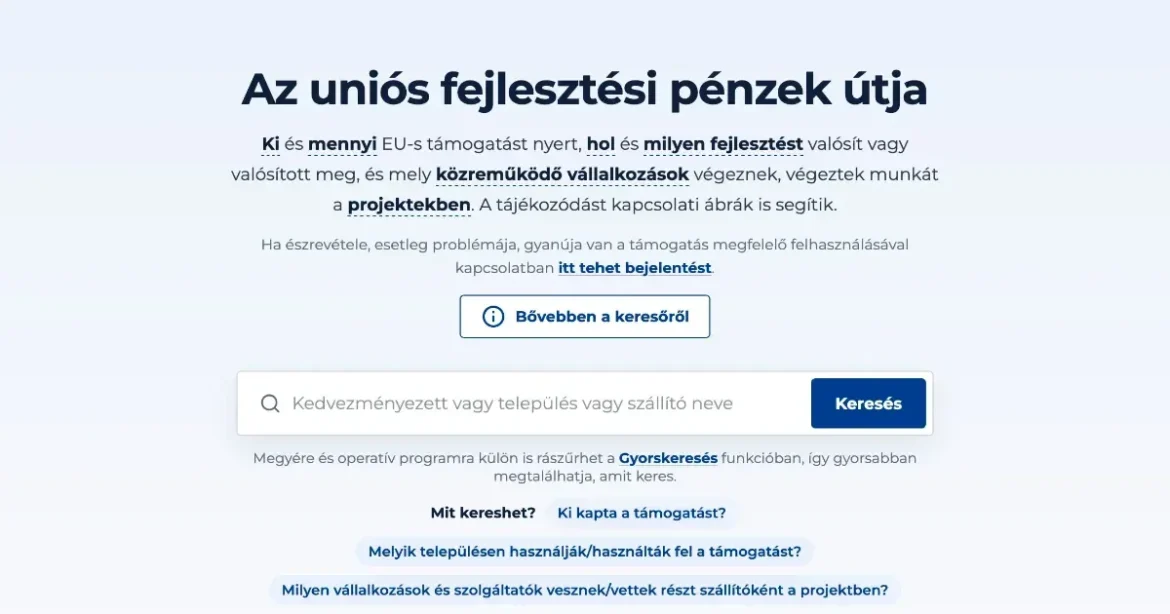 A kormány kereshető adatbázist hozott létre az uniós támogatásokról